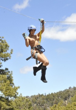 nakedsports:  Rochelle Minami, Melissa Riso, and Nichole Hollister do a zipline in the nude