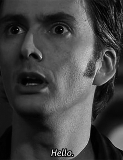 crazyandsexy:   The tenth Doctor’s first and last lines.    #a man who starts out so fresh and full of life and desperately in love with a girl and free of some of the torment he’d felt before #and then he loses little pieces of innocence with each
