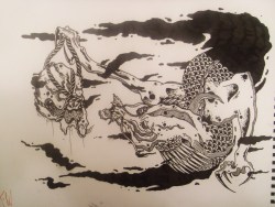 welcometohe11:  Dragon and Severed Oni Head - Ink Drawing.Was thinking of making prints of this, worth it? 
