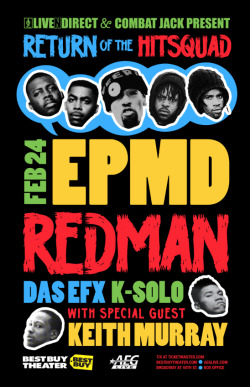 LiveNDirect &amp; Combat Jack present EMPD, Redman, Das Efx, K-Solo &amp; Keith Murray at The Best Buy Theater (12/24)    Artwork by http://www.mondayassembly.com
