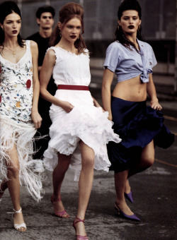 Mariacarla Boscono, Natalia Vodianova, and Isabeli Fontana by Bruce Weber for Vogue US November 2002