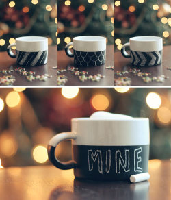 scissorsandthread:  Chalkboard Mug | Wit &amp; Whistle Chalkboard paint has had a massive resurgence in 2011, with basically anything with a hard surface being covered in it! I fell in love with chalkboard walls (though I think I would have a hard time
