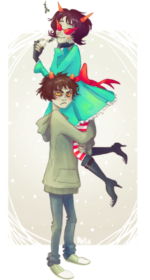 paperpie:   paperpie:   Karkat and Terezi couldn’t figure out what mistletoe was. So Terezi ate it. [fullsize] Happy holidays everyone!    I was working on another Christmas pic for you guys but I ran out of time, I’m sorry! I hope you don’t mind