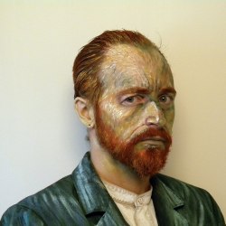 ka-kawgoodsir:   Van Gogh - (make-up by me.) No photoshop or other editing involved. It is make-up on my face, and acrylic paint on my clothes.  mADRE 