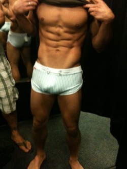 topnotchass:  {Brent Everett} trying on new underwear. 