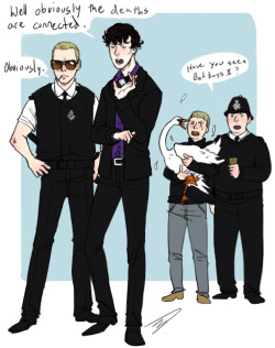&ldquo;john, have you ever fired two guns whilst jumping through the air?&rdquo; frodo-get-out-of-my-tardis: Do you think you can draw a Hot Fuzz/Sherlock crossover?