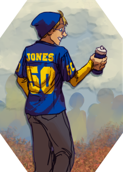 cafesaturne:  MORE NEW YEARS REQUESTS! America in a University of Michigan jersey for Mirage992. (Because we’re students there, you see.) She has a lot more school spirit than I have. XD The colors suit him, though! I have no idea where he is. I just