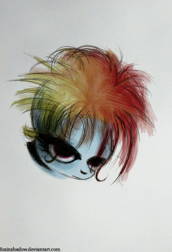 Rainbow Dash emulating http://foxinshadow.tumblr.com/post/15399586513/the-cure-goddamnit-3-a3-black-acrylic-paintWhy RD? Only she got hairstyle that could fit