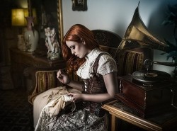 Myself sewing by Alassie | Shadowness on