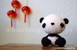 amorningcupofjo:  My first amigurumi design of 2012!  Baby pandas! Check out A Morning Cup of Jo Creations for more info and fun work-in-progress photos of my crocheted stuffies! This little panda, and his very colorful panda friends, will be needing