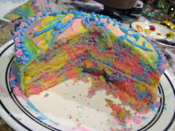 lithefider:  Remember that cake? Here is what the inside looks like :)  OMG that looks so good. So many preety colors *w*