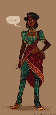 elongateddreams:  Absolutely gorgeous. Man I wish I could draw only to draw up such beautiful outfits and they sew them. It’s one lovely style and I love how her skintone compliments the colours used for the outfits so much. &lt;3 