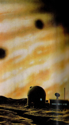 siryl:  siryl:  A hypothetical outpost on Io, scanned from the 1977 edition of The Random House Encyclopedia. It was a library discard that was at my high school, where I got it from a teacher who was about to throw it out. It’s missing the volume with