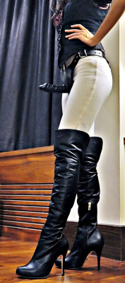 she-takes-the-stick:  I guess you could say I have taken my husband’s pegging and prostate massage sessions to a new level of fashion and style… It drives him totally ass-crazy to see me walking around the house all dressed up like a horse jockey, with