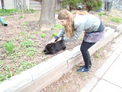 Me, with a stray cat. It had no tail.