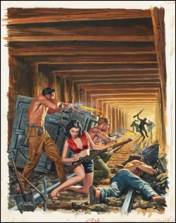 Mort Kunstler - &ldquo;Fight for the Mine Shaft.&rdquo; Cover for Male magazine, January 1963.