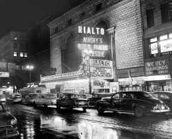 A press photo dated from late &lsquo;54 showing Chicago&rsquo;s famed 'RIALTO Theatre&rsquo; at night.. Featured on the marquee, is: Lili St. Cyr &ndash; promoting her mid-December appearance..
