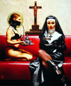 obsessionart:  Inspired by the photos of Kate Moss as a latex nun in today’s press, taken by Steven Klein for W magazine, sharing this painting by Saturo Butto.