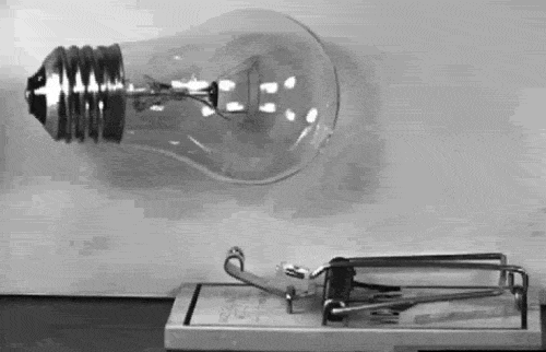         thebeautifulhustle: this has a deeper meaning. the light bulb represents an idea of an individual and the mouse trap represents how quick society is to destroy that idea.   are you fucking retarded no its just a lightbulb falling on a mousetrap