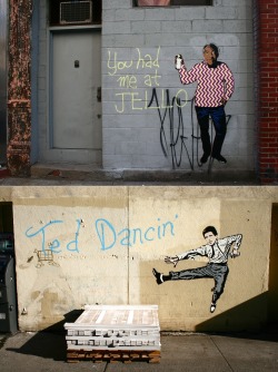 thedailywhat:  Street Art of the Day: In his first non-Tom-Hanks-themed wall pieces, Hanksy pays tribute to Bill Cosby and Ted Danson. [wooster.] 