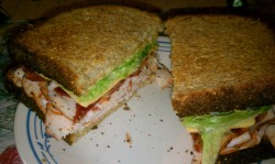 Whole wheat, lettuce, cracked pepper turkey, organic mayo, deli American cheese and turkey bacon.  Best. Sandvich.
