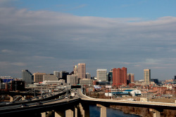diedthisway:  Good Morning Baltimore - Day 53/366 on Flickr.  Downtown Baltimore Skyline from I-95, I-395 in the foreground