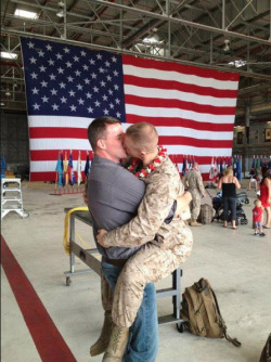 happyfluffer:  THANK YOU; HAPPY VALENTINE  This marine came home and for the first time, publicly kissed his partner without fear of being discharged. Welcome home and thank you for your service.    Never had the opportunity to do this - so happy that