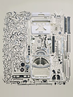 myedol:  Todd McLellan painstakingly deconstructs everyday objects, then precisely lays them out on the floor to shoot them. The examples above are a flip clock and a typewriter. 