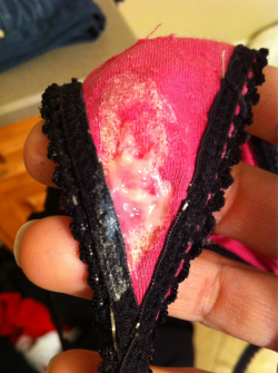 pantyaddict:  simpdan:  My panties at the end of the day, I was so wet all day :(  this is how i love my panties!!! look at all that candy!!! -Panty_Thief666 