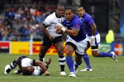 rugbyoffload:  The Samoan Bulldozer Running Riot! Alesana Tuilagi aka The Samoan Bulldozer. Hard to believe this man plays out on the wing. That’s a larger then life winger even by Polynesian standards.  