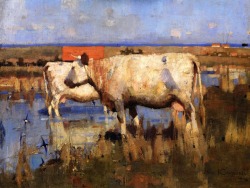 shear-in-spuh-rey-shuhn: Joseph CrawhallLandscape With Cattle, 1885Oil on canvas                    Height: 43 cm (16.93 in.), Width: 57.8 cm (22.76 in.)