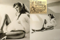 “Flaming” Mamie Stover   aka. &ldquo;The Female Firecracker&rdquo;.. Promo photo with newspaper ad for an appearance at Rose La Rose’s ‘TOWN HALL Burlesque’ theatre; in Toledo, Ohio..