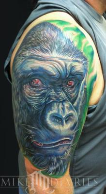 teenysidhe:  Gorilla tattoos by Mike Devries