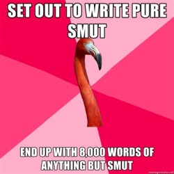 fuckyeahfanficflamingo:  [SET OUT TO WRITE PURE SMUT (Fanfic Flamingo) END UP WITH 8,000 WORDS OF ANYTHING BUT SMUT] 