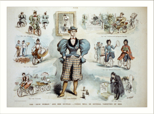 Remember way back when women riding bicycles was a threat to the stability of society? No? Well, men certainly thought so. Most of these women just look badass, though (except for the horrible monkey faces that some of them were given– far too remin