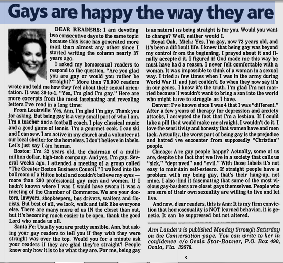 knowhomo:   LGBTQ* Polls In Print 1992 - Advice columnist Ann Landers asked her daily