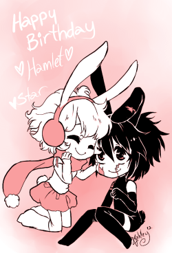 starexorcist:  Happy Birthday HamletMachine! Her characters Machine and Girl! Why are they bunnies???  I … dont know… I love you and your art Hamlet! ;v; Have a wonderful day!  THIS IS SO ADORABLE, OH MY GOSH, THANK YOU!♥♥♥♥♥♥ (I.. I