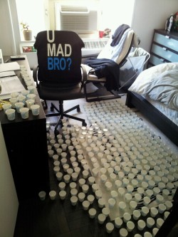Prank war with one of my roommates. Took forever to fill all of ‘em with water. 1,Andrew 