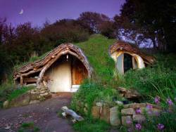 skoghaxa:   Woodland House in Wales, UK- The hobbit house was created by 32 year-old Simon Dale for himself, his wife and two children. It only took 4 months and £3,000 to construct. The eco friendly home is equipped with a wood burner for heat and
