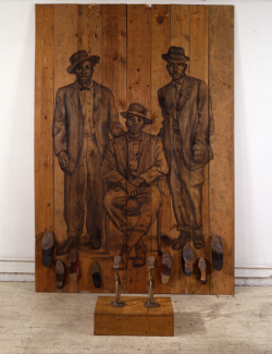 Syddhartha:  Whitfield Lovell, Shine, 2000. Charcoal On Wood And Found Objects, 107 3/4