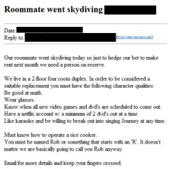 apt23official:  Roommate Wanted. Must be named “Rob.”