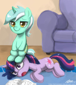 Filly Lyra sitting on Filly Twilight&rsquo;s head. 2nd pic: Just Lyra. Knock yourselves out.