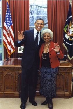 He&rsquo;s not perfect, but he&rsquo;s my president. Live long and prosper, sir. bloodredorion: thescienceofobsession:   Reasons to love Obama: He’s a Trekkie.  The first African American woman on a T.V. series not portrayed as some kind of servant,