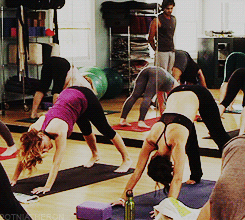 lesbipoet13:   lezzybee:  and-isles:  Yoga - for ivegottwenty   Lol the girl in the background of the last gif. Either hardcore judging or hardcore checking Jane out.  hahaha omg i never noticed her. i think we all know its the latter. or she’s thinking