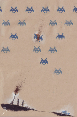 pacalin:  COOL. Space Invaders Created by Jake Lockett Artist’s note: Space invaders vs. WWI flack cannons (via: it8bit) 