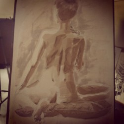 A student drawing from my life drawing session