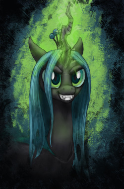zeroskunk:  I colored ECMajor’s Queen Chrysalis Doodle [link] and wow do I love my new brushes…  they have so much texture and character and this colorization would not have been possible without my new tools or the wonderful sketch EC did that I