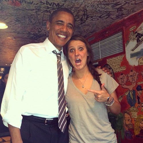 tyleroakley:  thedailywhat:  POTUS Pic of the Day: So the President walks into a bar… and he meets Madalyn Starkey, a University of Colorado student who will forever be known as the girl who posed for the greatest photo ever taken of a sitting president.