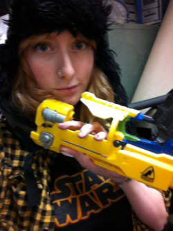 Wow, she wasn&rsquo;t kidding! I just got a text from her saying she was painting her nerf guns while wearing a Star Wars t-shirt, then I open my Tumblr and BAM! Goddamn I love this lady. ladyvonbeck:  Hi I’m Erin. And I’m a nerd.  Just pulled apart