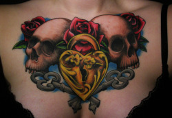 fuckyeahtattoos:  My chestpiece made by Stoffe Sagie at Walk the Line, Karlstad (nowadays at Unikum Tattoo, Gothenburg) a year ago. Superexcited for my next tattoo Stoffe is working on right now. Time booked for a half sleeve in June!